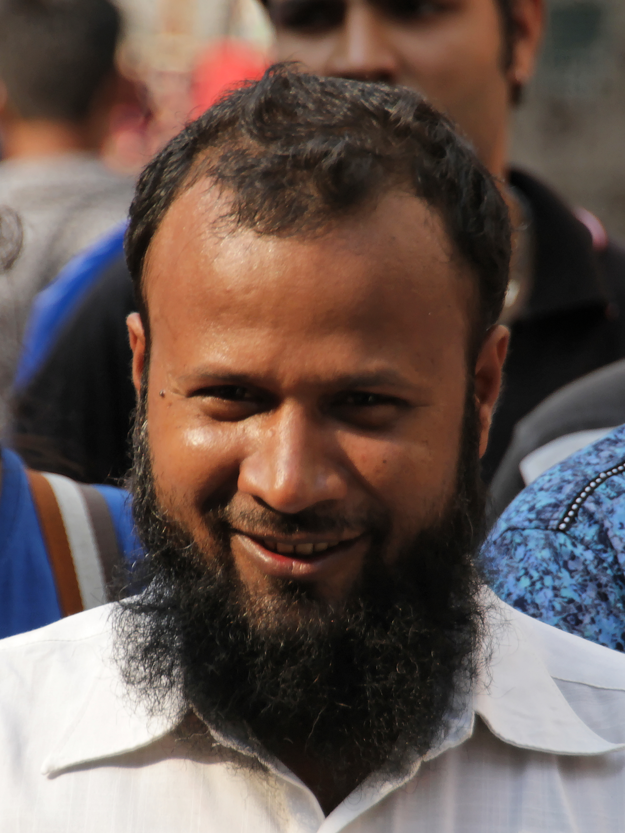 Happy in a crowded street